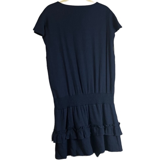 Vacate Navy Blue Dress Textured Fabric Tiered Hem Dropped Waist Sz L - Picture 2 of 11